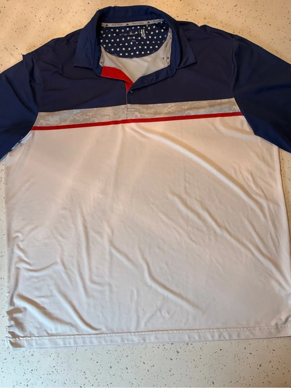 Walter Hagen Folds of Honor Red White & Blue Polo with Stripe Detail